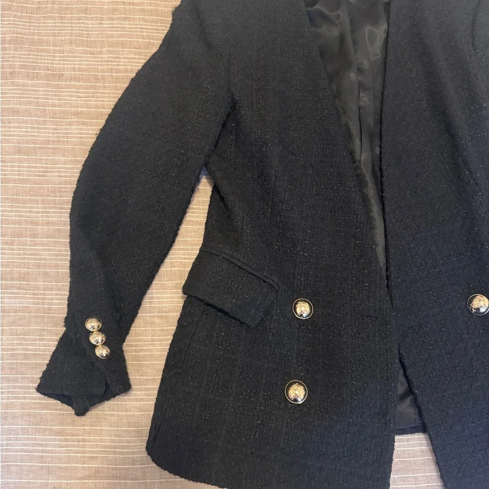Zara Black Tweed Blazer with Gold Buttons - Picture 3 of 4